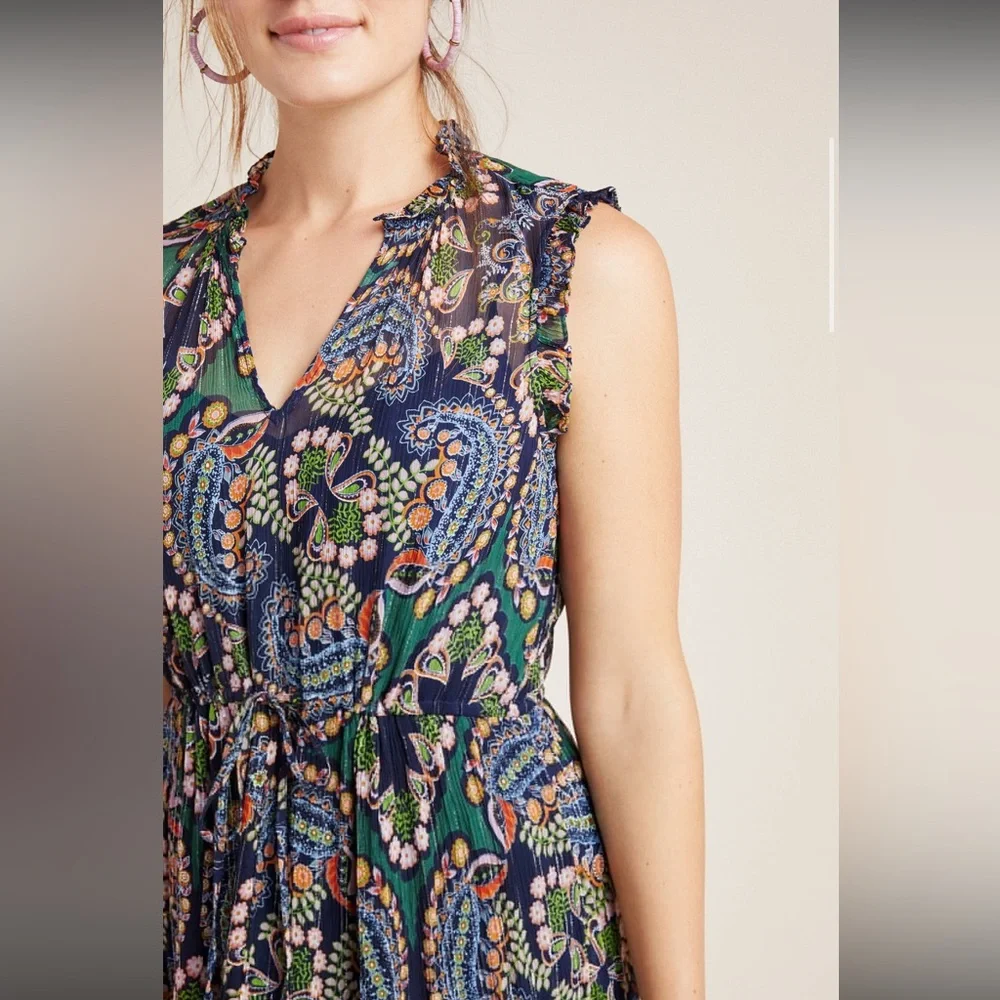 NWOT Anthropologie Multicolor Paisley Elmira Ruffled Midi Dress Size 8 - Picture 3 of 5